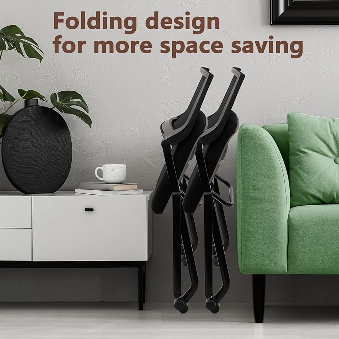 CLATINA Stackable & Foldable Conference Room Chairs, Waiting Room Chairs with Wheels & Lumbar Support, Ergonomic Mesh Bouncing Back Folding Chair for Office Meeting Schools Training, Black-DeskLoop Office