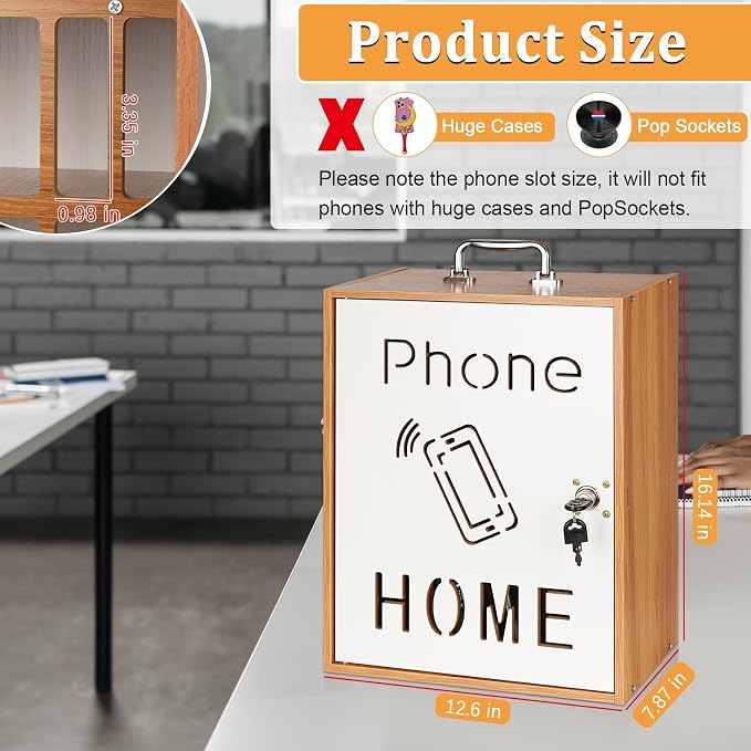 Cell Phone Holder Classroom 36 Slots Wooden Cell Phone Storage Cabinet Pocket - Image 2