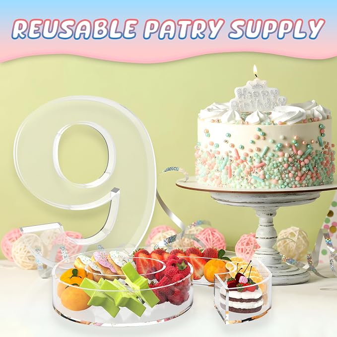 11" Acrylic Number Charcuterie Board Box, Reusable Fillable Number Cake Candy - Image 5