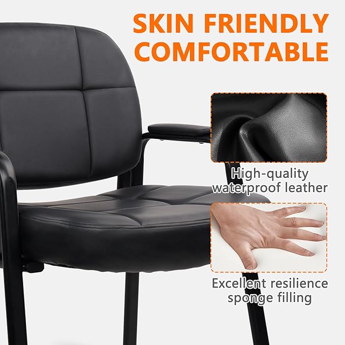 CLATINA Big & Tall 500 lbs Waiting Room Guest Chair, Leather Office Reception Chair No Wheels with Padded Arms for Elderly Home Desk Conference Room Lobby Side Salon Clinic, Black(4 Pack)-DeskLoop Office