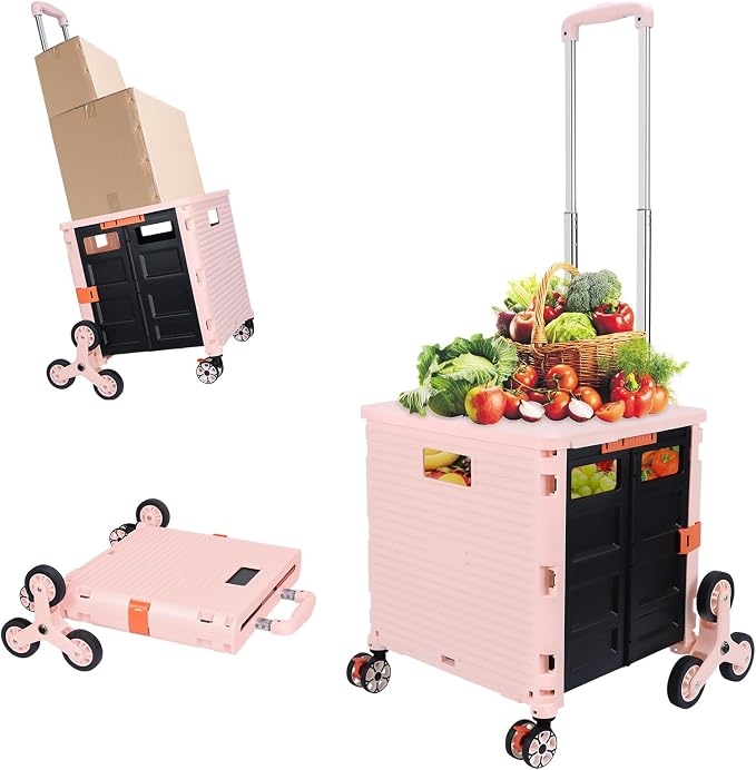 FELICON SELORSS Folding Utility Climber Cart Portable Rolling Crate-Pink | by FELICON