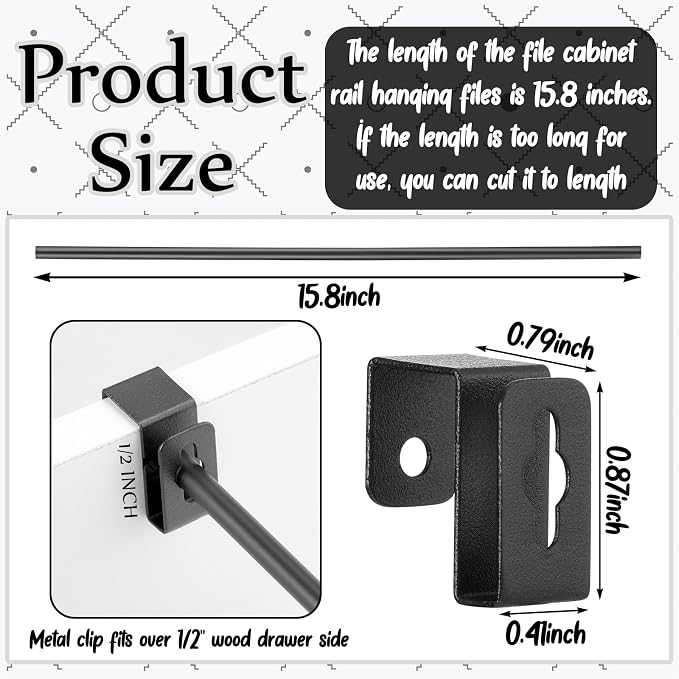 8 Set 24 Pcs Black Metal Hanging File Bracket Clips 16 Hanging Rail Clip 8 File - Image 2