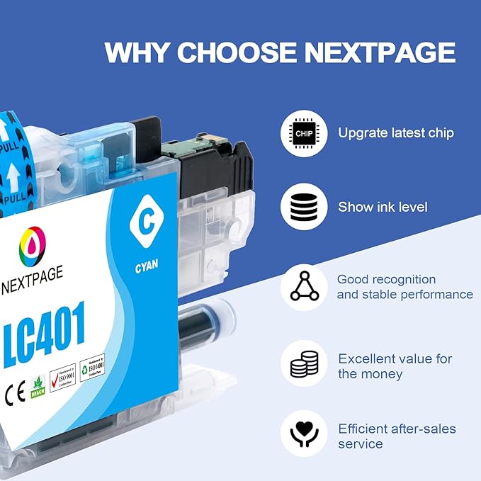 LC401XL MFC-J1010DW Ink Cartridges for Brother Printer LC401XL LC401 for MFC-J1010DW MFC-J1170DW MFC-J1012DW MFC-J1800DW MFC J1010DW - 4 Pack High Yields Black Cyan Magenta Yellow (LC401-BKCMY)-DeskLoop Office