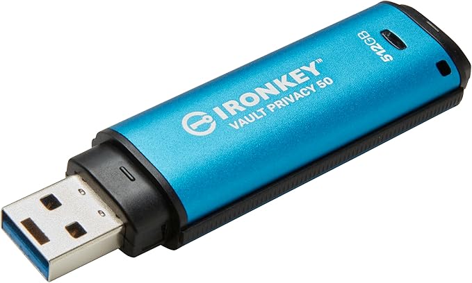 Kingston Ironkey Vault Privacy 50 USB-A 512GB Encrypted Flash Drive | FIPS 197 Certified | XTS-AES 256-bit | BadUSB and Brute Force Protection | Mult-Password Option | IKVP50/512GB-DeskLoop Office
