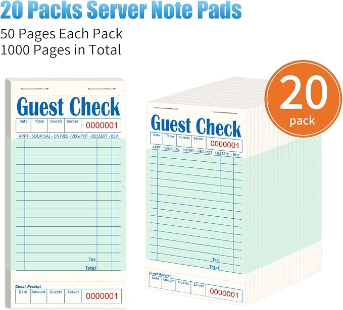ZPARIK 20 Pack/1000 Tickets Guest Checks Books - Image 2
