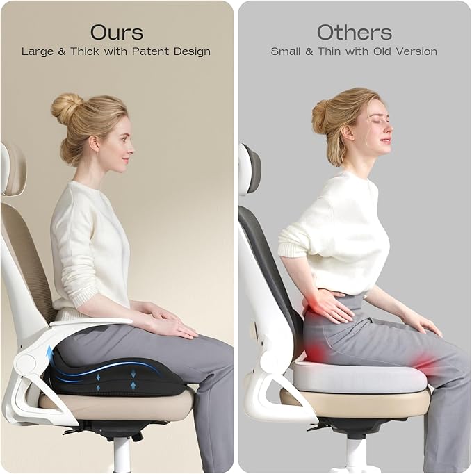 Seat Cushions for Office Chairs - Patented Coccyx Cushion for Tailbone Pain - 21.2" W x 16.5" L Extra Large Memory Foam Seat Cushion with Removable Cover-DeskLoop Office