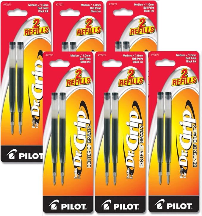 Pilot Dr. Grip Center of Gravity Ballpoint Pen Refills, Medium Point, 6 Packs by PilotCorporationofAmerica