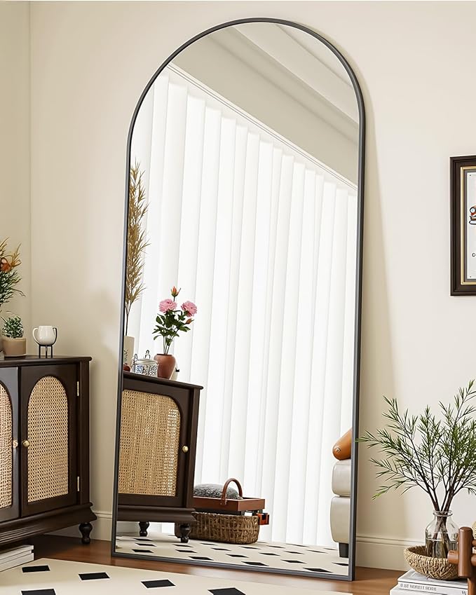 Full-Length Floor Mirror with Stand, 71"x32" Arched Style Full Body Standing Mirror for Bedroom, Living Room, Gym, Dorm - Shatter-Resistant & Easy Assembly, Black-DeskLoop Office