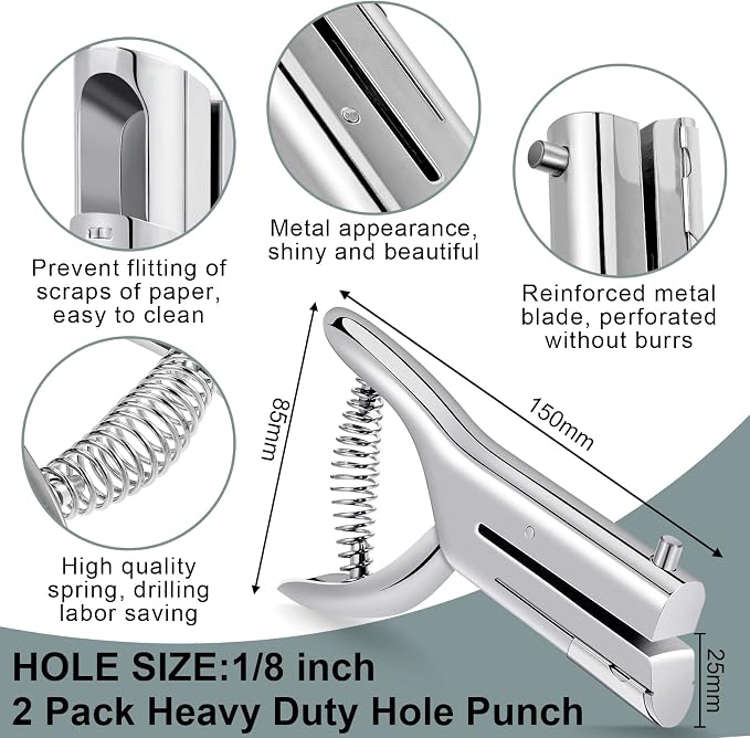 Chumia 2 Pcs Heavy Duty Hole Punch 2" Long Reach 1/8 Inch Paper Single One Hole - Image 2