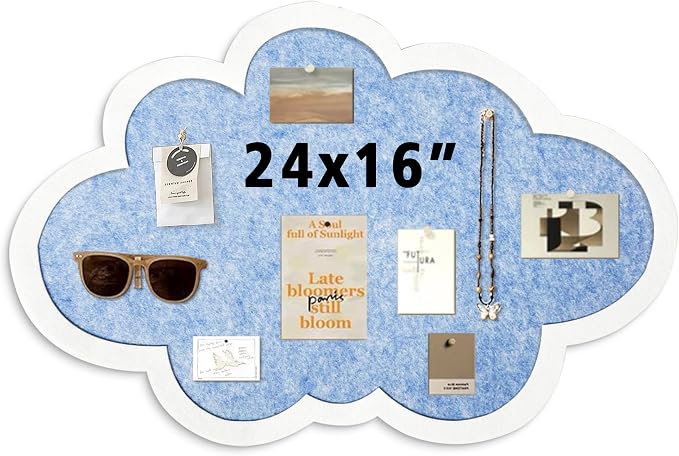 Cute Cloud Felt Board for Wall 24x16, Foldable Vision Board & Photo Display by LIYAOLI