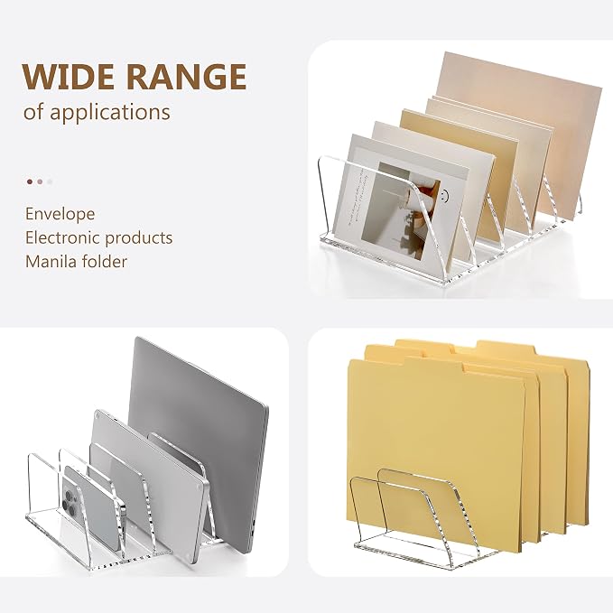 SANRUI Acrylic Mail Sorter Desktop Organizer, 5 Compartments Clear Small File - Image 5