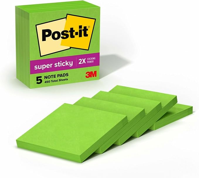 Post-it Super Sticky Notes, 3 x 3 in, 5 Pads, 90 Sheets/Pad | School Supplies by Unknown