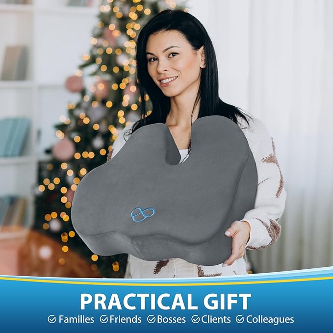 BlissTrends Seat Cushion,Thick Memory Foam Cushions for Office Chair, Car Seat, Airplane, Relieving Pressure Tailbone Sciatica Back Pain for Office Workers, Car Drivers 4.7in Thick LightGrey-DeskLoop Office