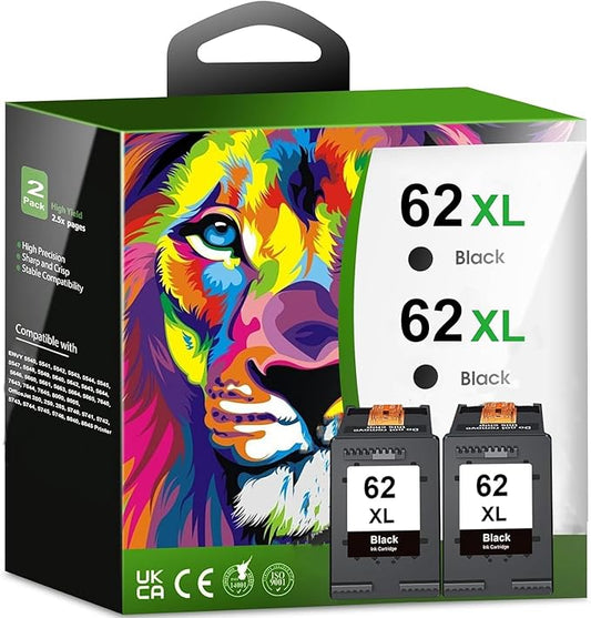 Printer Ink 62 XL 62XL Envy 7645 Black for HP 62 XL Ink Cartridge HP Ink 62 62XL Ink Cartridges Black HP62 HP62BK with Envy 5540 5544 5545 5642 5660 5664 7640 7645, OfficeJet 200 250 258-DeskLoop Office