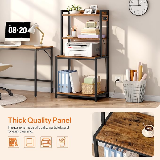 HOOBRO Printer Stand with Charging Station, 4-Tier Printer Table with Storage - Image 6