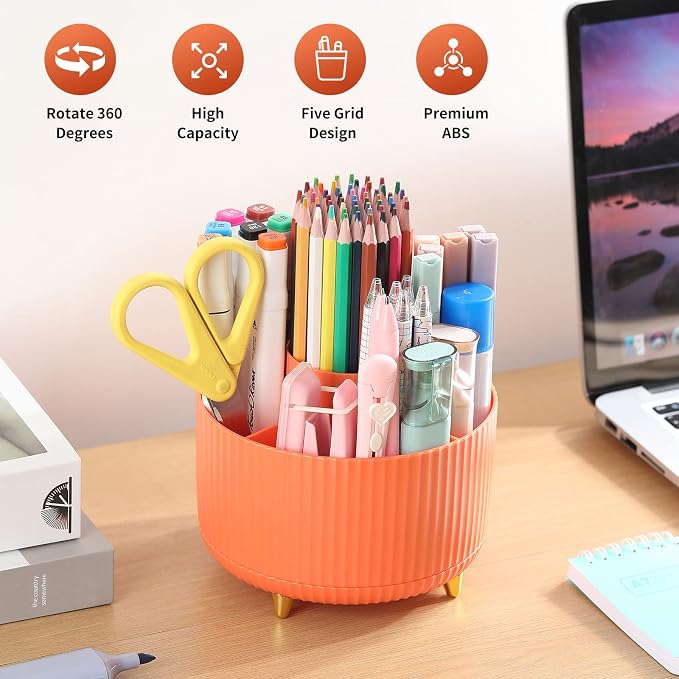 Desk Pencil Pen Holder, 5 Slots 360°Degree Rotating Pen Organizers - Image 2