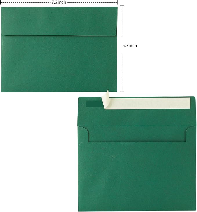Green Envelopes, 50 Pack, 5 x 7 Inch, Dark Green, 120gsm Paper - Image 2