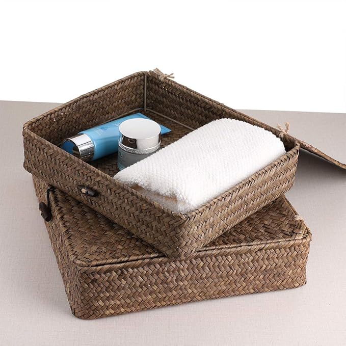 Hipiwe Set of 2 Flat Woven Wicker Storage Bins - Image 6