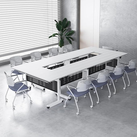 10Pack Conference Room Table, Folding Conference Table for Office Classroom, Mobile Training Tables with Casters Silent Wheels, Large Rectangular Convertible Modular Seminar Tables (L47.2in)-DeskLoop Office