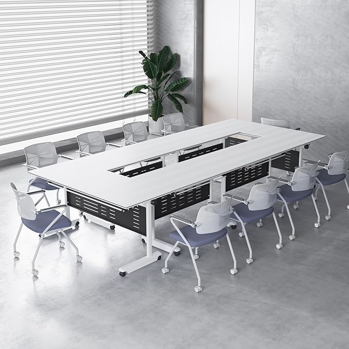 4Pack Conference Room Table, Folding Conference Table for Office Classroom, Mobile Training Tables with Casters Silent Wheels, Large Rectangular Convertible Modular Seminar Tables (L47.2in)-DeskLoop Office