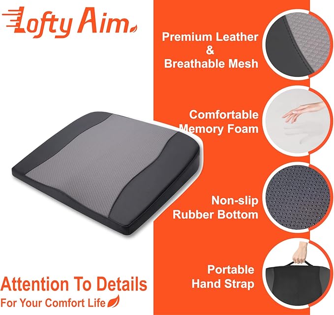 Car Seat Cushion, Comfort Memory Foam Car Cushions for Driving - Sciatica & Lower Back Pain Relief, Driver Seat Pillow for Auto, Office Chair, Wheelchair - Black&Gray-DeskLoop Office