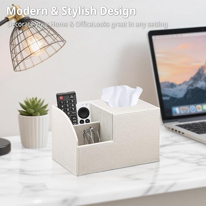 Square Tissue Box Cover with Storage, PU Leather Cube Tissue Box Holder - Image 5