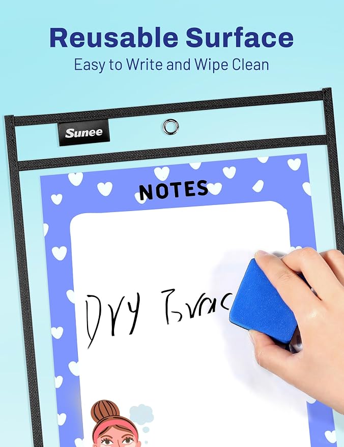 SUNEE 100 Packs Oversized Reusable Dry Erase Pocket Sleeves - Image 3