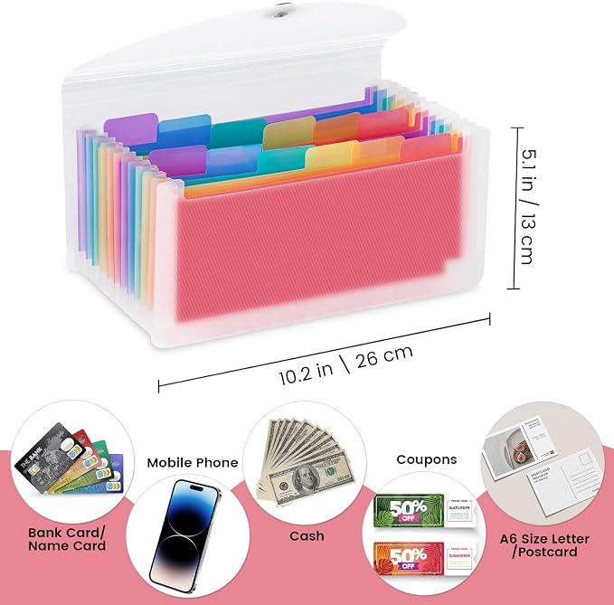13 Pocket A6 Receipt Organizer, 2 Pack Small Accordion File Organizer, Coupon - Image 2