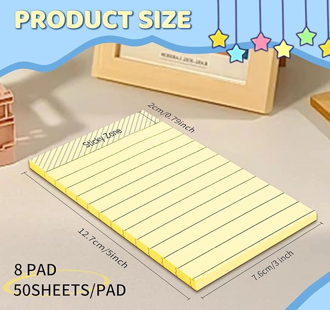 8 Pack Lined Sticky Notes, 3x5 Inches Yellow Large Notepads, Peel-Off Cleanly - Image 4