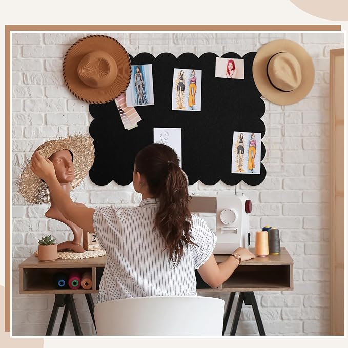 Mooliwe Scalloped Felt Bulletin Board 24 x 18 Inches Foldable Black Pin Cork - Image 4