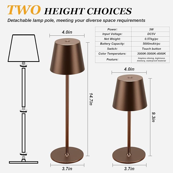 Cordless Table Lamp Rechargeable Brown - Image 5