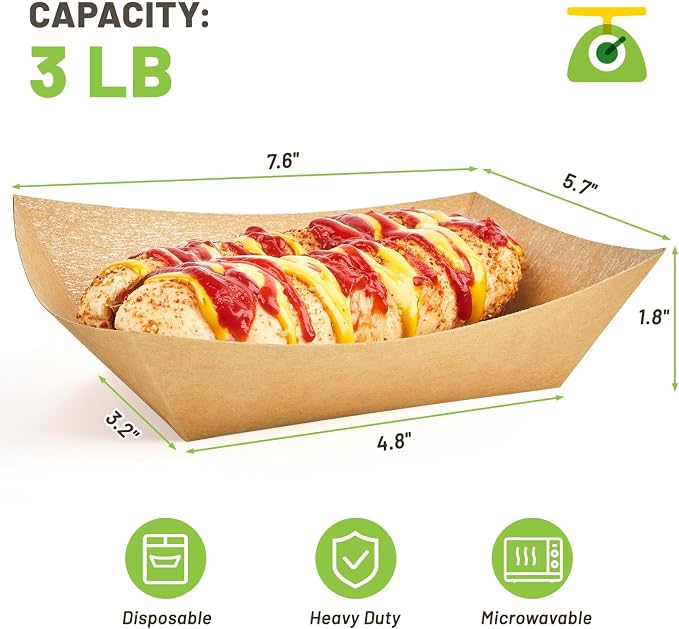 ZORRITA Paper Food Trays, 3 Lb, 50 Pack, Disposable | Kraft Taco Holder Party - Image 2