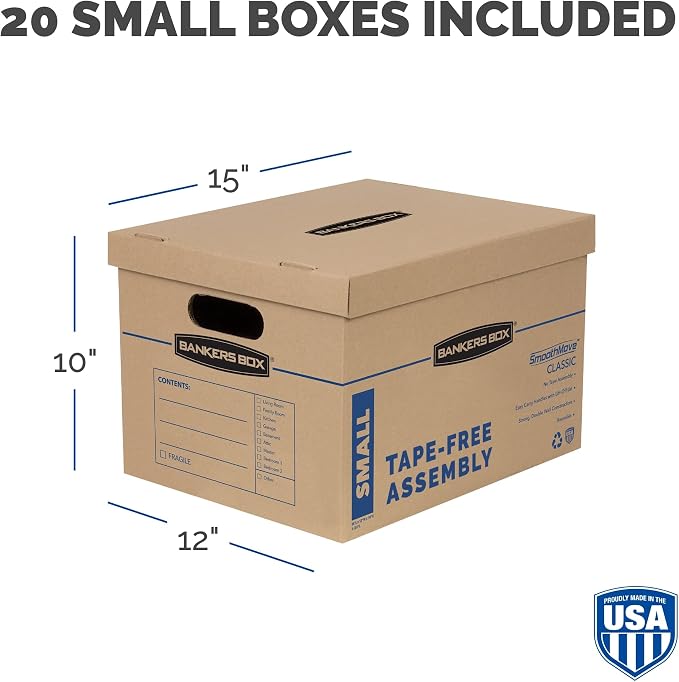 Bankers Box Small Classic Moving Box 20 Pack, Reinforced Handles, Tape-Free - Image 3
