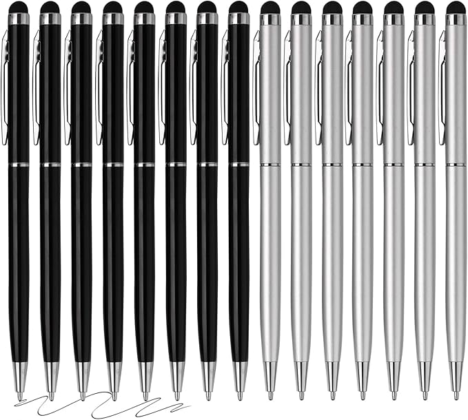 15 Pack Stylus Pens for Touch Screens Stylus Pen Compatible with Phone Tablets Kindle and Black Ink Ballpoint Pens-2 in 1 Stylists pens for Touch Screens (Silver & Black)-DeskLoop Office