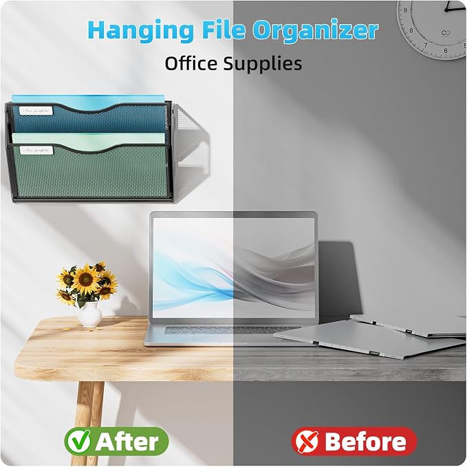 Marbrasse Wall File Holder 2-Tier Hanging Wall File Organizer, Mesh Mail Holder - Image 5