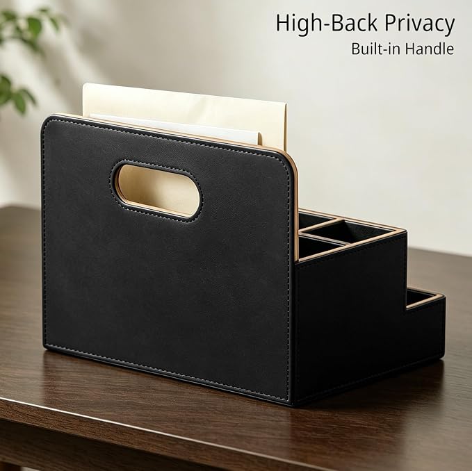 Mail Organizer Countertop, Pencil Holder, Office Supplies File Bill Sorter | PU - Image 4