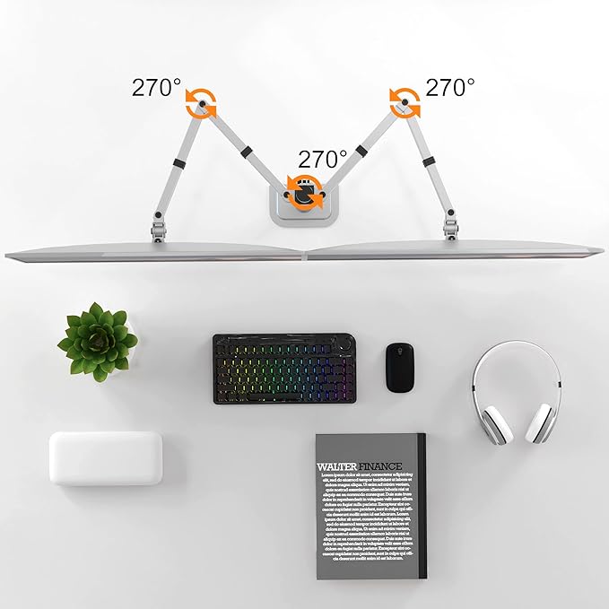 Pholiten Dual Monitor Stand, Heavy Duty Adjustable Monitor Arm Desk Mount for 2 Screens up to 38Inches, Tilt, Swivel, Rotate, Supports Tilt, Swivel, Rotate, Supports 22 lbs per Arm,Silver-DeskLoop Office