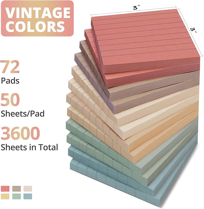 Lined Sticky Notes, 3x3 Inches, 72 pad, Self-Stick Note Pads - Image 2