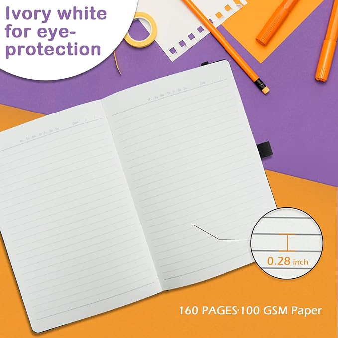 4 Pack Lined Journal Notebooks for Work, Travel, College, A5 Size 100 GSM Thick Paper, Classic Ruled, Hardcover Notepad for Writing 160 Pages, 5.5 x 8.3 inch, 4 Light Multicolors-DeskLoop Office