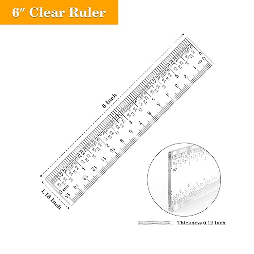 2 PCS 6"/12" Clear Acrylic Ruler Zero-Centering Ruler - Image 3