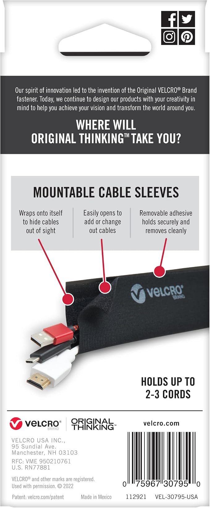 VELCRO Brand Mountable Cable Sleeve | Cord Management Mounts on Walls, Desk or - Image 10