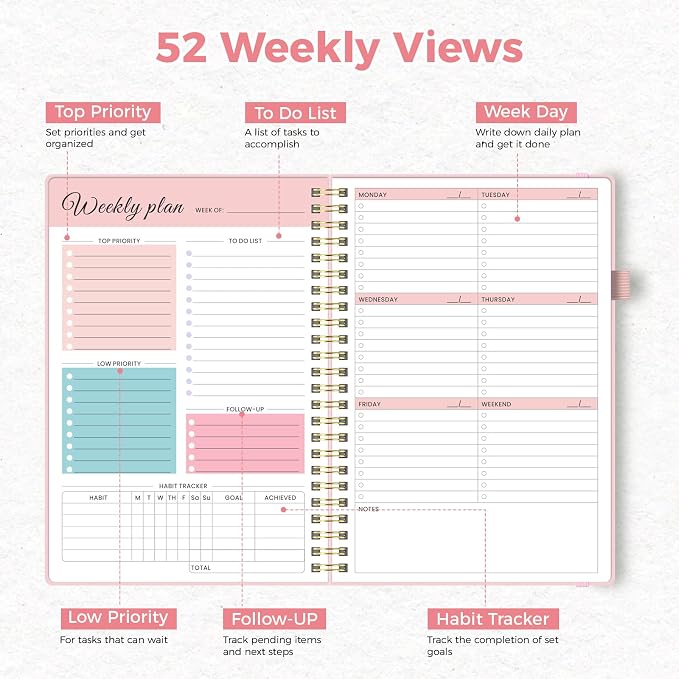 Oucaru Undated Weekly Planner, A5 To Do List Notebook - Image 4