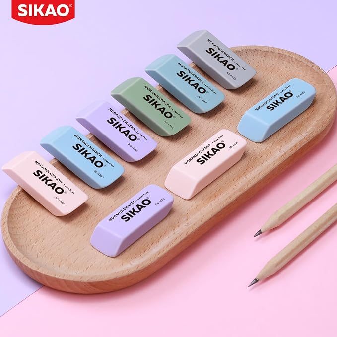 Morandi Erasers, 12 Pack Pencil Erasers | Aesthetic Pastel Beveled Rubber - Image 8