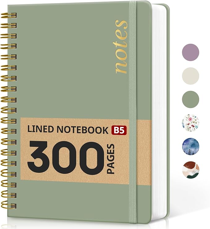 Lined Spiral Notebook Journal for Work, 300 Pages Thick B5 College Ruled by Taja