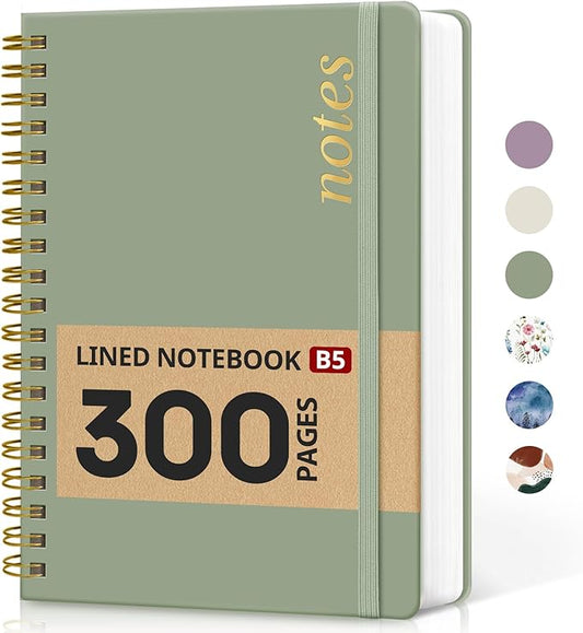 Lined Spiral Notebook Journal for Work, 300 Pages Thick B5 (7.1"x10") College Ruled Journal for Women & Writing, Hardcover Notebook for Note Taking, Perfect for Office Home School Supplies, Green-DeskLoop Office