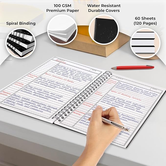 48 Pack Spiral Notebook, 5.8 x 8.3, 120 Pages (60 Sheets),100 GSM Paper Ruled Notebooks, Water Resistant Black Cover, Bulk A5 Journal for Women & Men, Daily Wrting Small Book, School, Office-DeskLoop Office