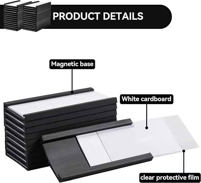 100 Pack Magentic Label Holders 1x2 Inch, C Channel Magnetic Data Card Holders - Image 3
