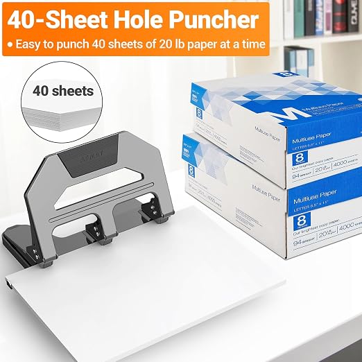 AFMAT Heavy Duty 3 Hole Punch, 40-Sheet Three Hole Puncher - Image 3