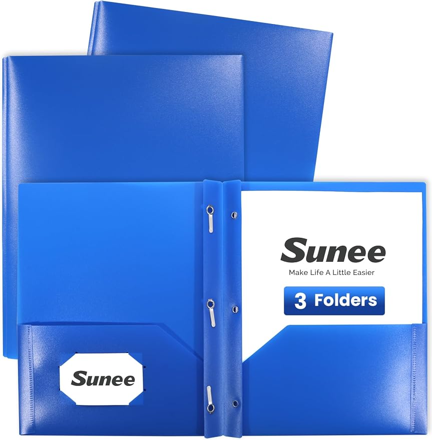 SUNEE 3 Pack Blue Plastic Folders by SUNEE