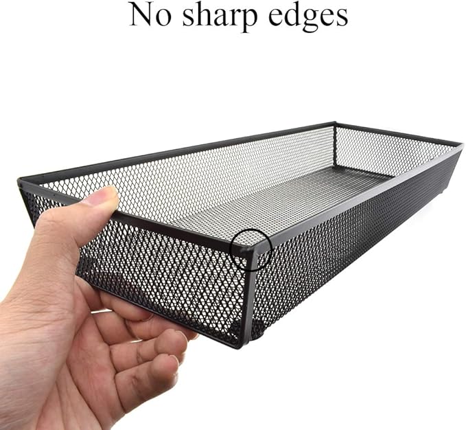 HAHIYO Stackable Mesh Tray Cup 15 x 6 x 2 inches Sturdy Container for Desk Drawer Organizer Collection for Home Office School kitchen Soft Foam Feet No Sharp Edges 1 Pack Black-DeskLoop Office